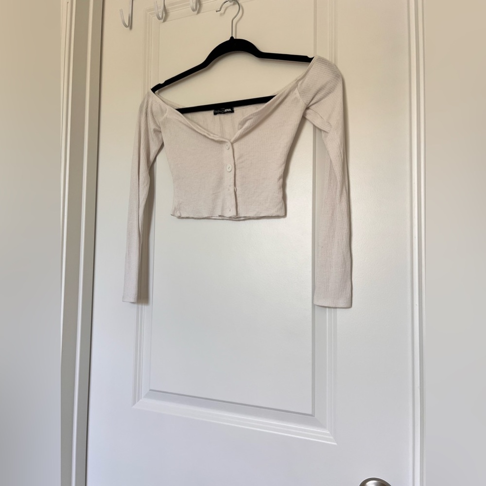 White, seethrough, off the shoulder long sleeve crop top